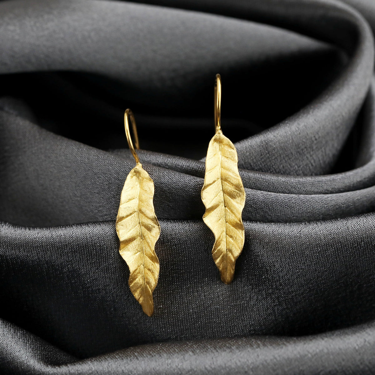Long Leaf Earrings 925 Sterling Gold-Plated Nature Jewelry Gift Idea - OHR925-108