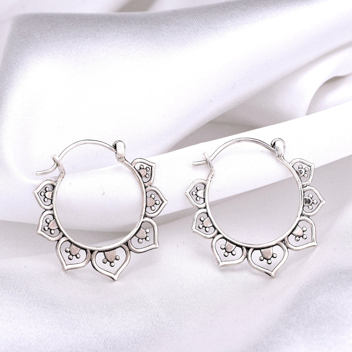 KARMA Oriental Hoop Earrings - 925 Sterling Silver Earrings - OHR925-84