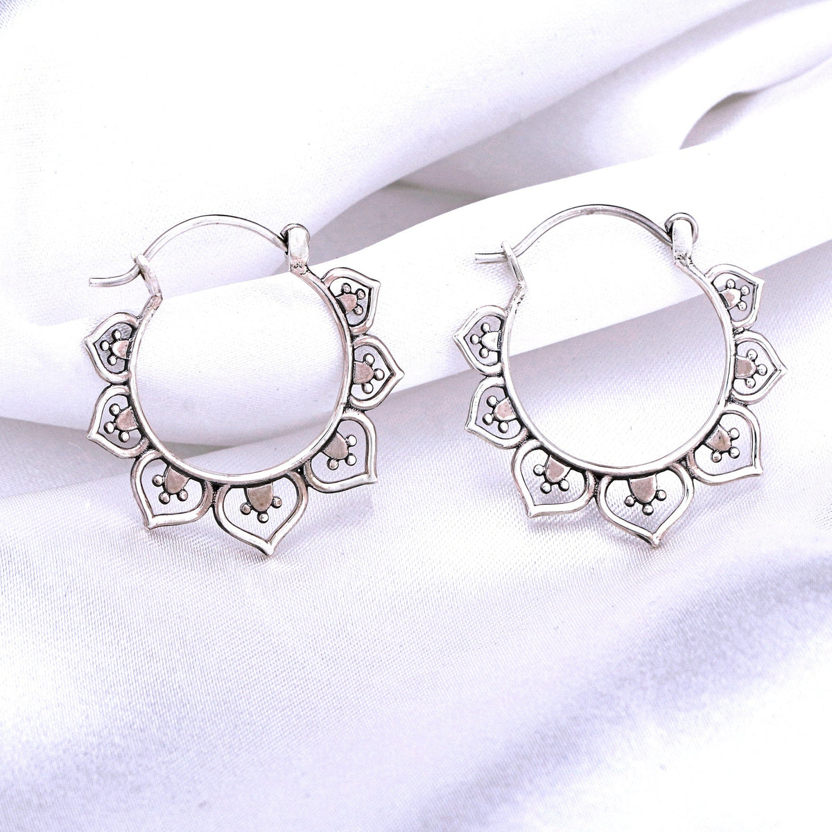 KARMA Oriental Hoop Earrings - 925 Sterling Silver Earrings - OHR925-84