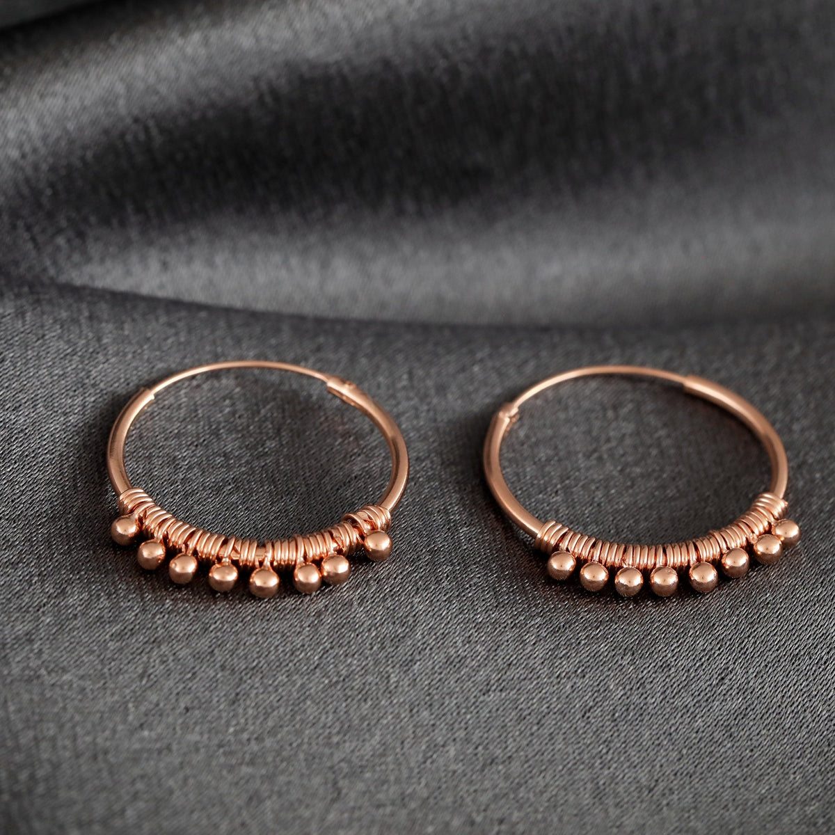 925 Rose Gold Plated Gypsy Hoop Earrings - OHR925-113