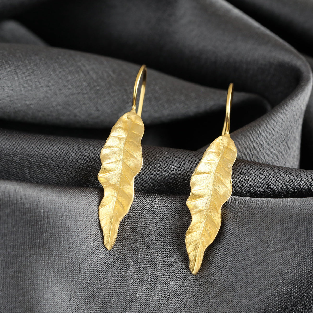 Long Leaf Earrings 925 Sterling Gold-Plated Nature Jewelry Gift Idea - OHR925-108