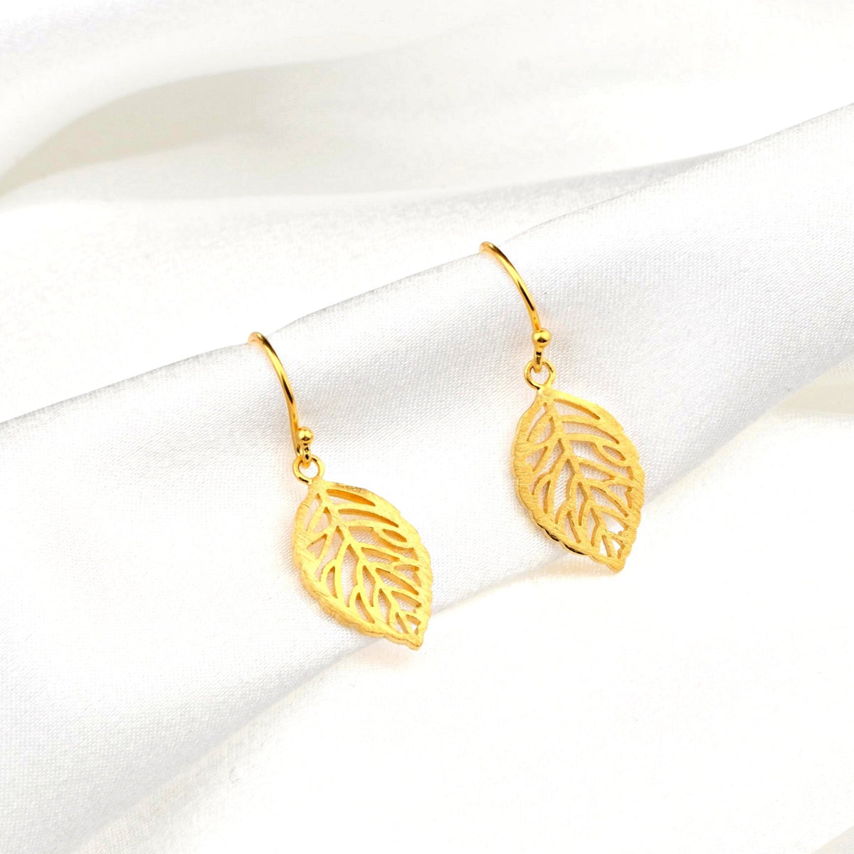Leaf Earrings - 925 Sterling Gold-Plated Botanical Drop Earrings - OHR925-14