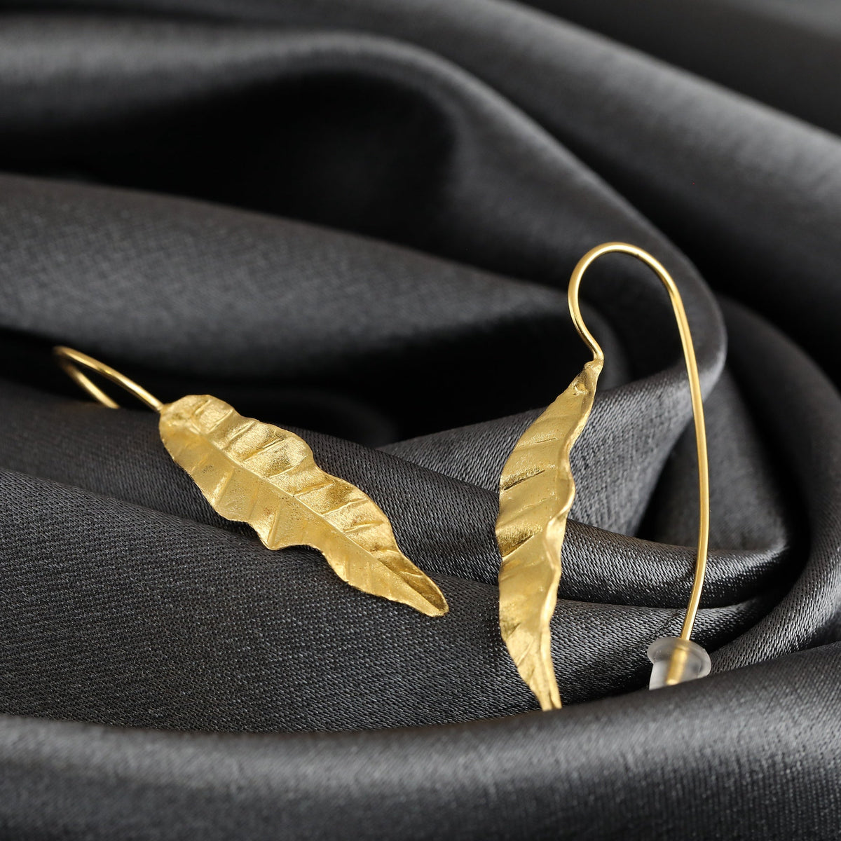 Long Leaf Earrings 925 Sterling Gold-Plated Nature Jewelry Gift Idea - OHR925-108