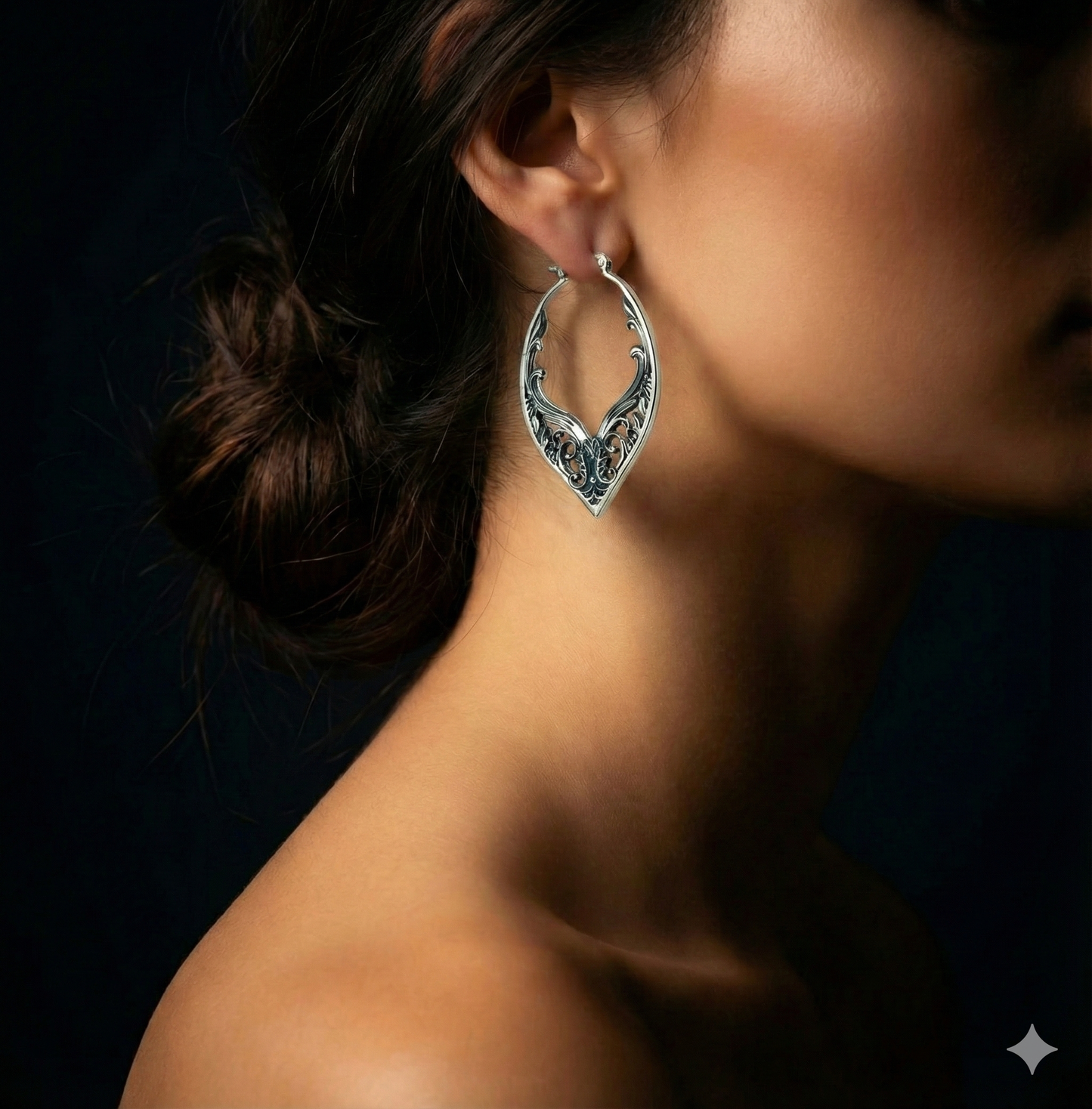 925 Sterling Silver Vintage Ornament Hoop Earrings – Finely…