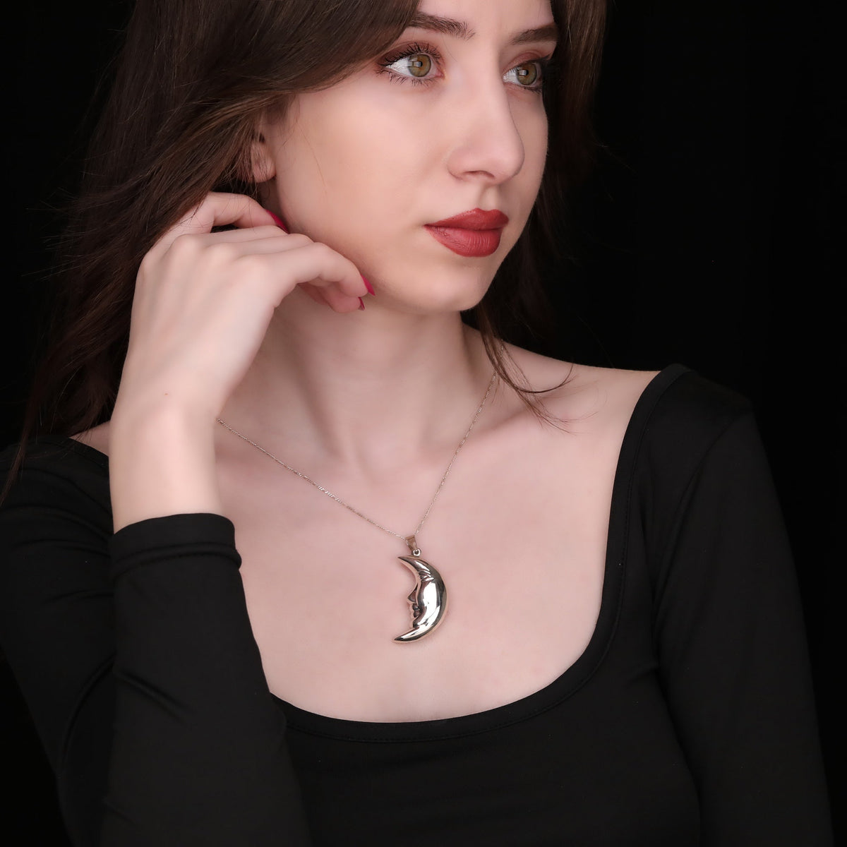 925 Crescent Moon Sterling Silver Necklace - K925-94