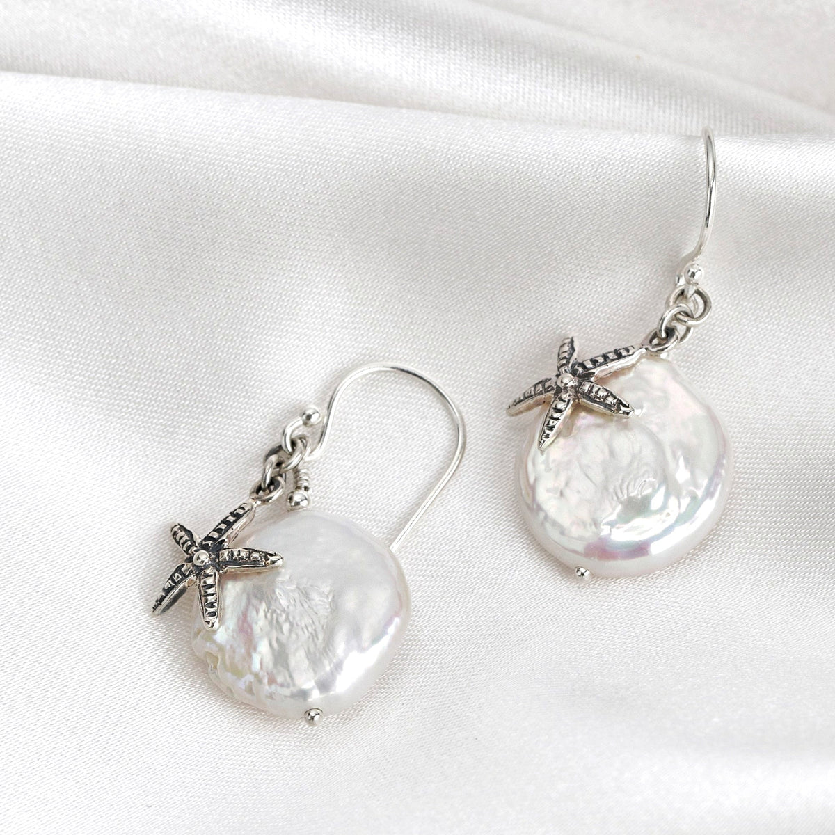 Starfish Mother-of-Pearl Earrings - 925 Sterling Silver - Natural Jewelry - OHR925-63