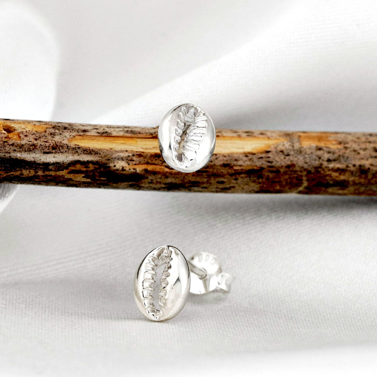 Cowrie Shell Mini Stud Earrings - 925 Sterling Silver - OHR925-48
