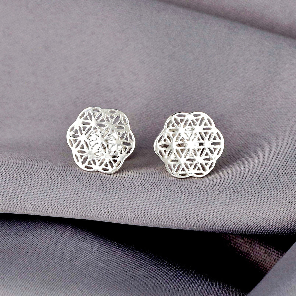 Flower of Life Mini Stud Earrings - 925 Sterling Silver - OHR925-37