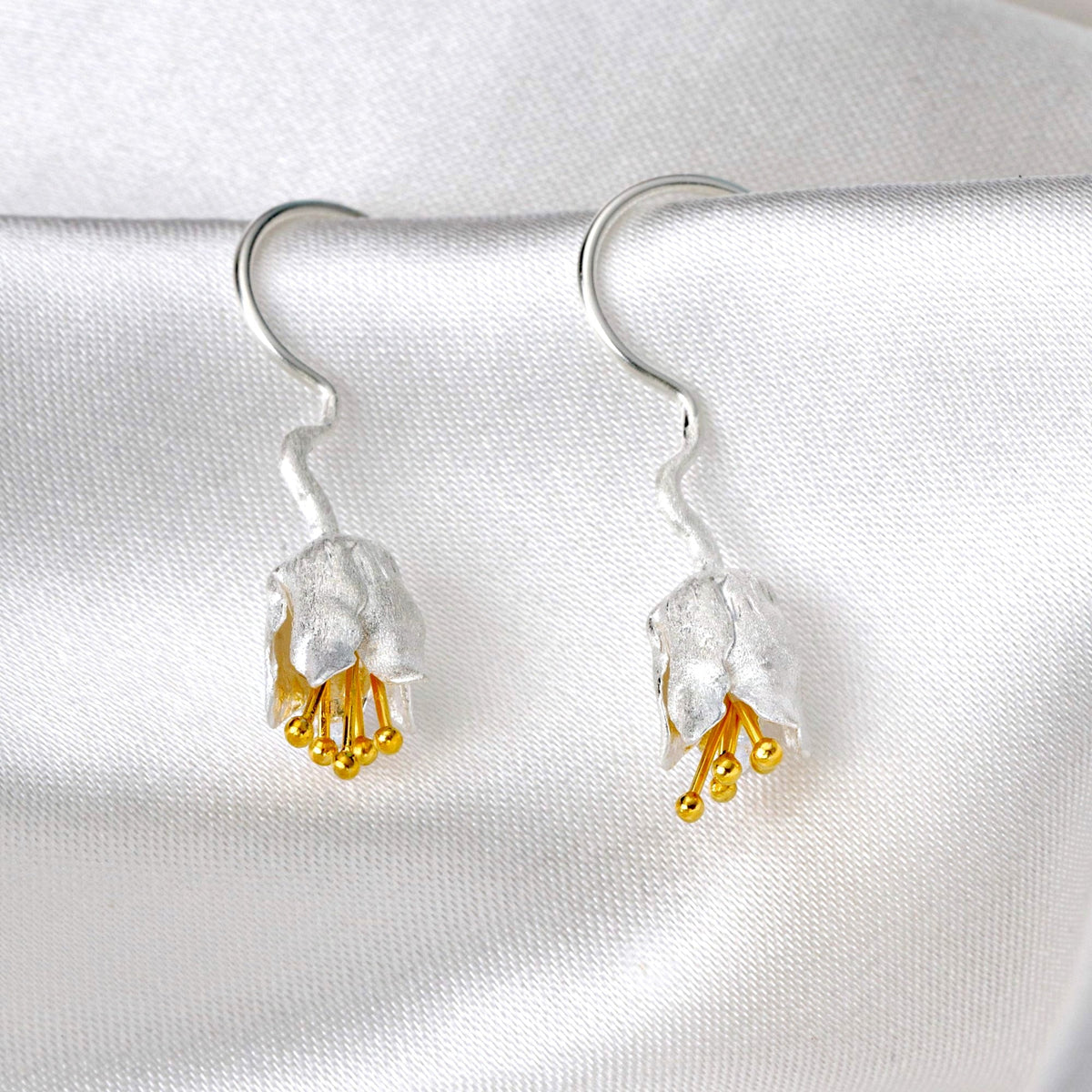 Bluebell Earrings - 925 Sterling Gold-Plated - Matte Stamens - OHR925-86