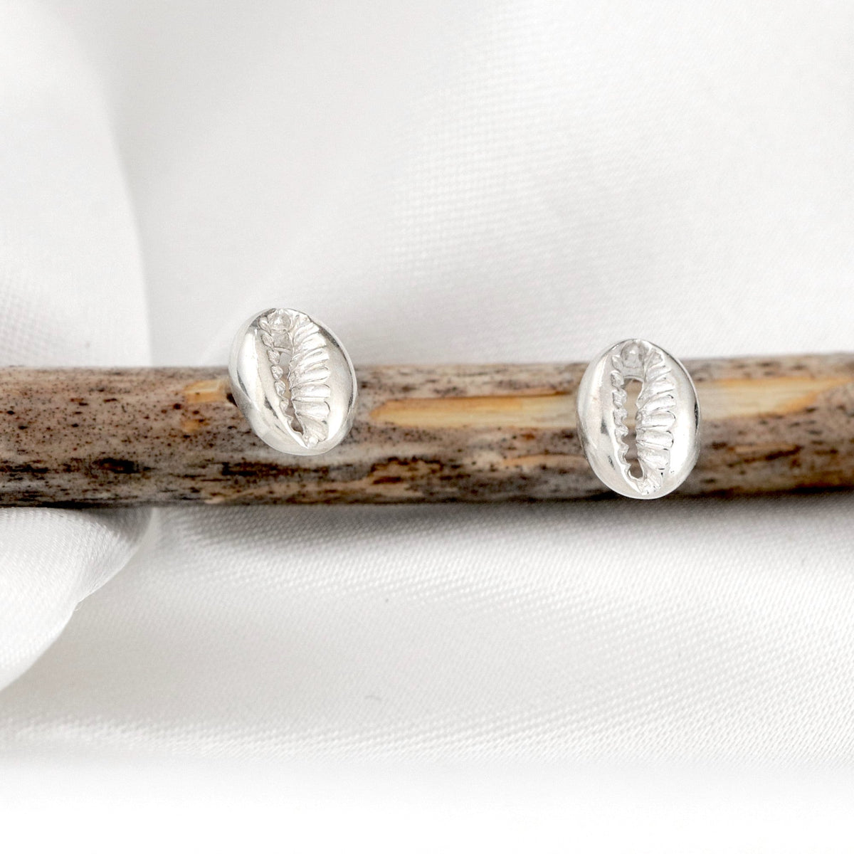 Cowrie Shell Mini Stud Earrings - 925 Sterling Silver - OHR925-48