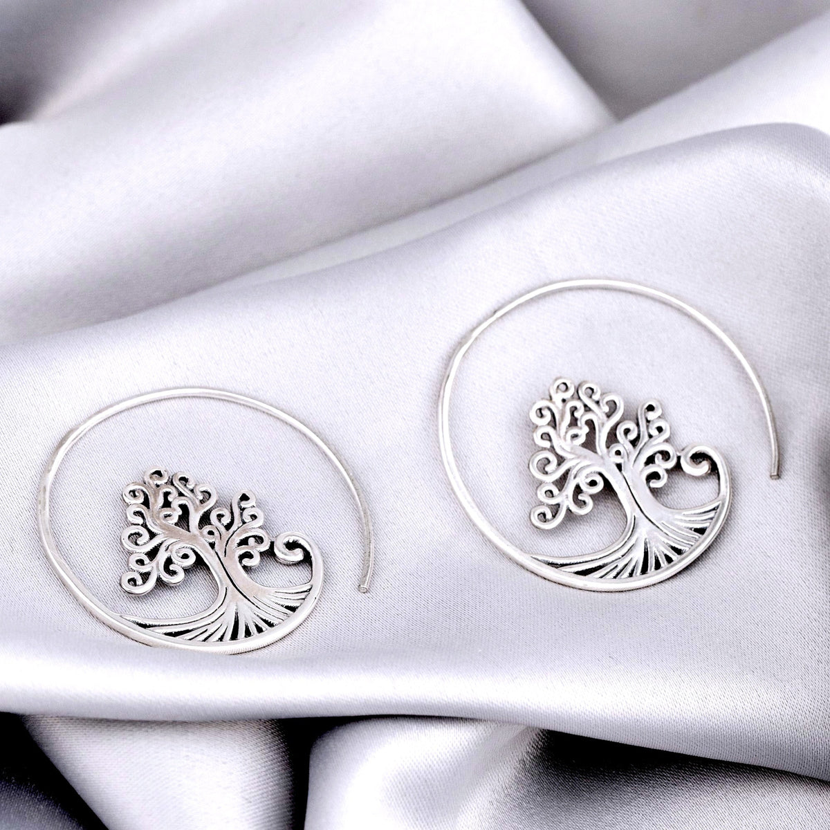 Tree of Life Spiral Earrings - 925 Sterling Silver - Tree of Life Dangle Earrings OHR925-79