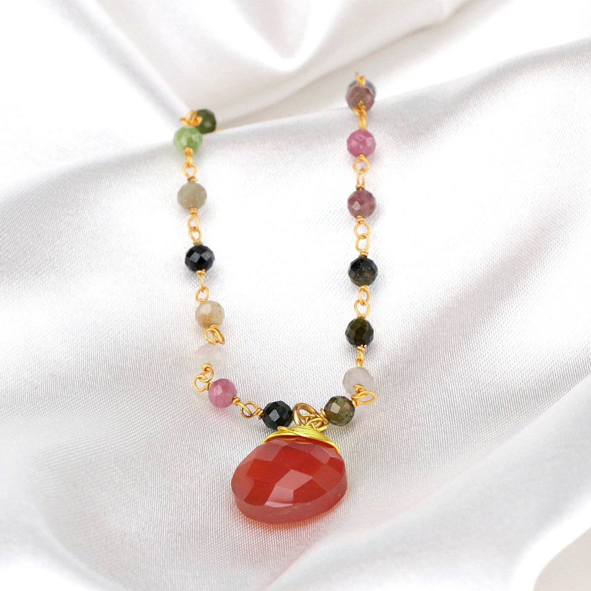 Carnelian & Tourmaline Gemstone Teardrop Bracelet Gold - RETARM-37