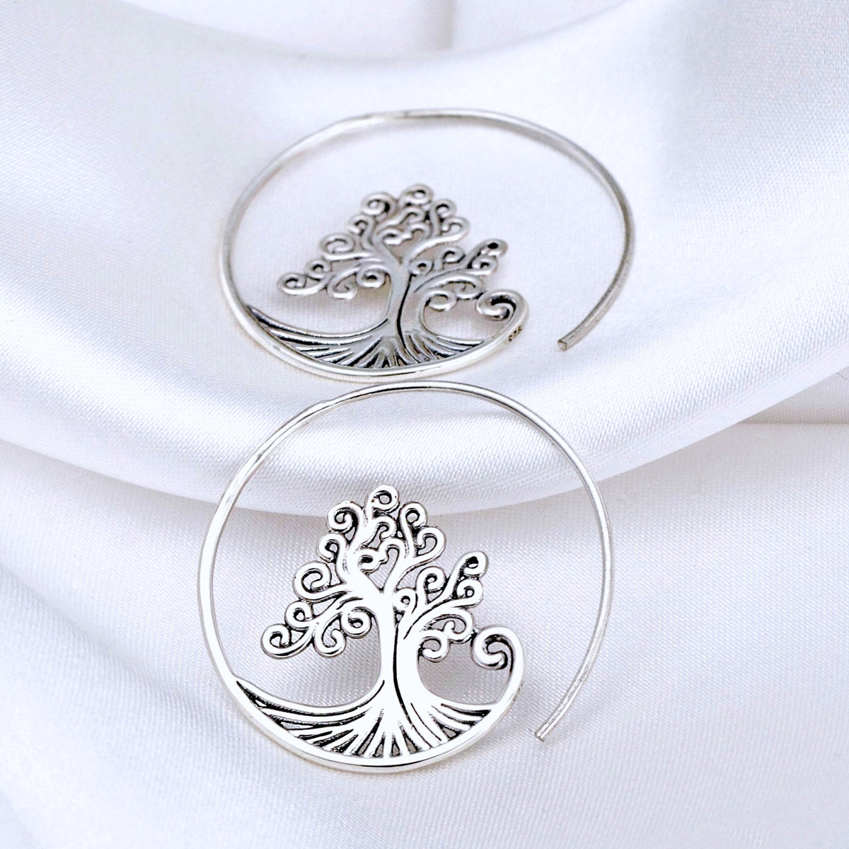 Tree of Life Spiral Earrings - 925 Sterling Silver - Tree of Life Dangle Earrings OHR925-79