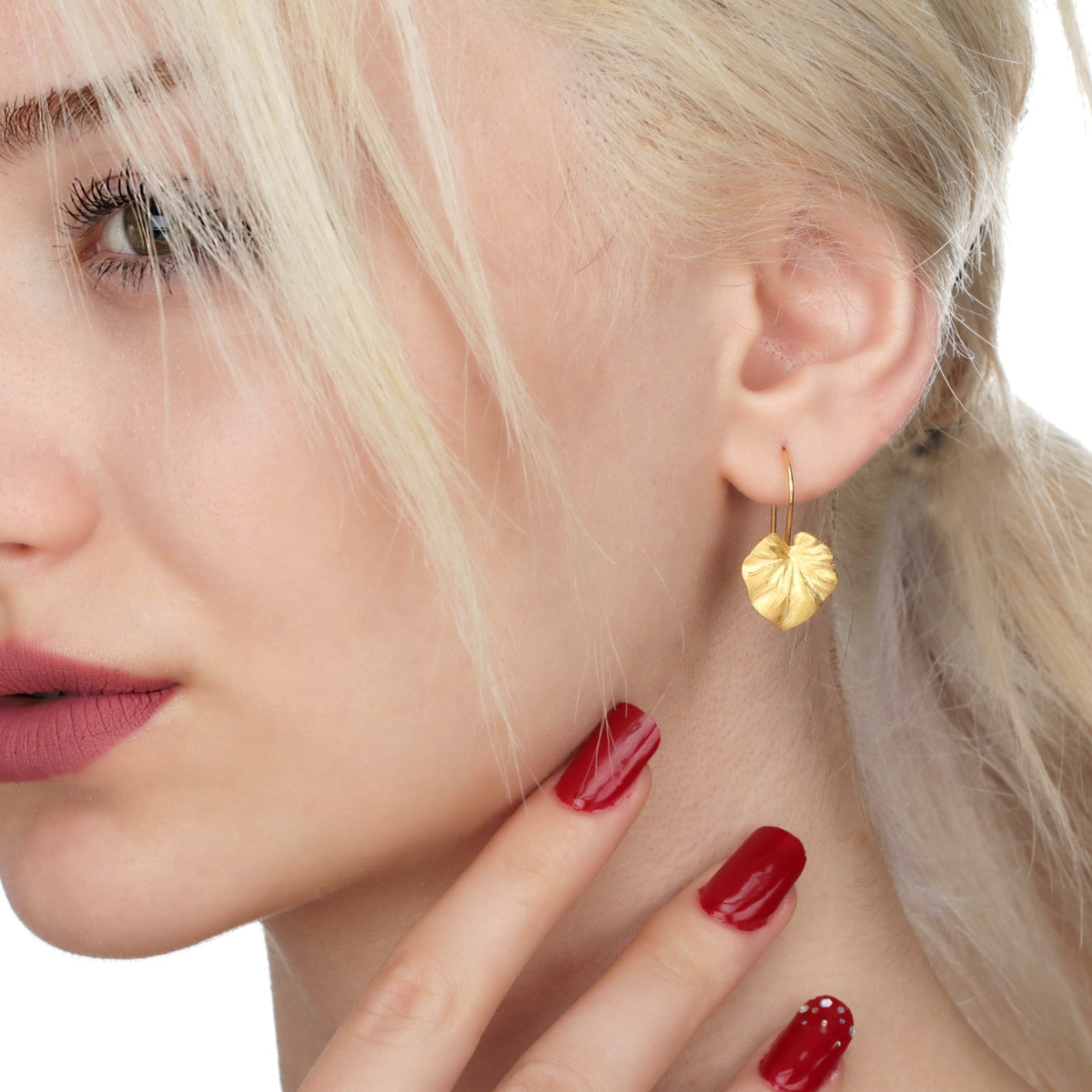 Tropical Leaves Earrings - 925 Sterling Gold Gold-Plated - OHR925-23