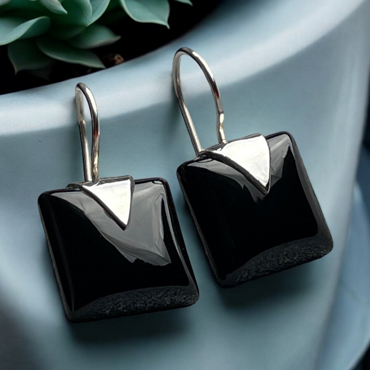 Onyx Gemstone Earrings - 925 Sterling Silver - OHR925-31