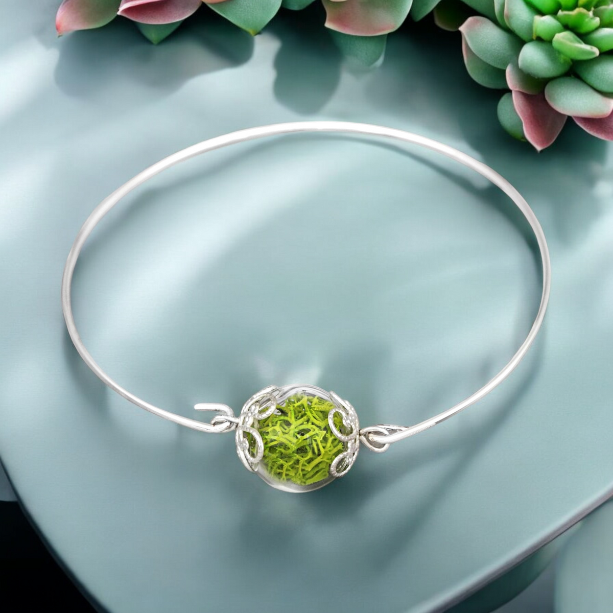 Genuine Green Moss Bangle - Minimalist Nature Jewelry - RETARM-28