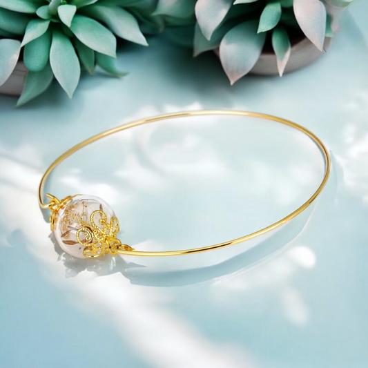 Dandelion Pust Floral Bangle - Gold Gold Plated Terarrium Jewelry…