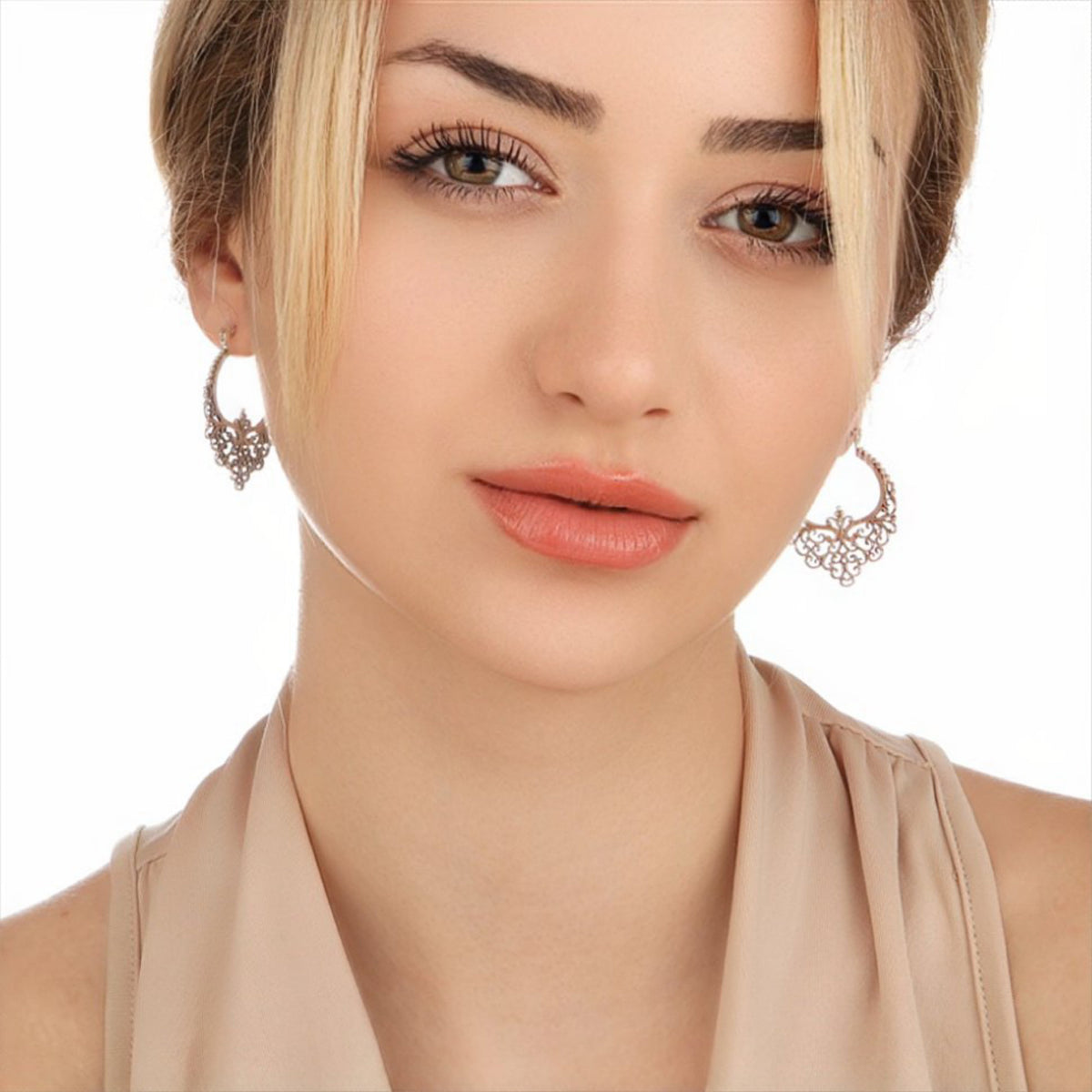 Good Karma Silver Lace Hoop Earrings - 925 Sterling Bohemian Style Dangle Earrings OHR925-11