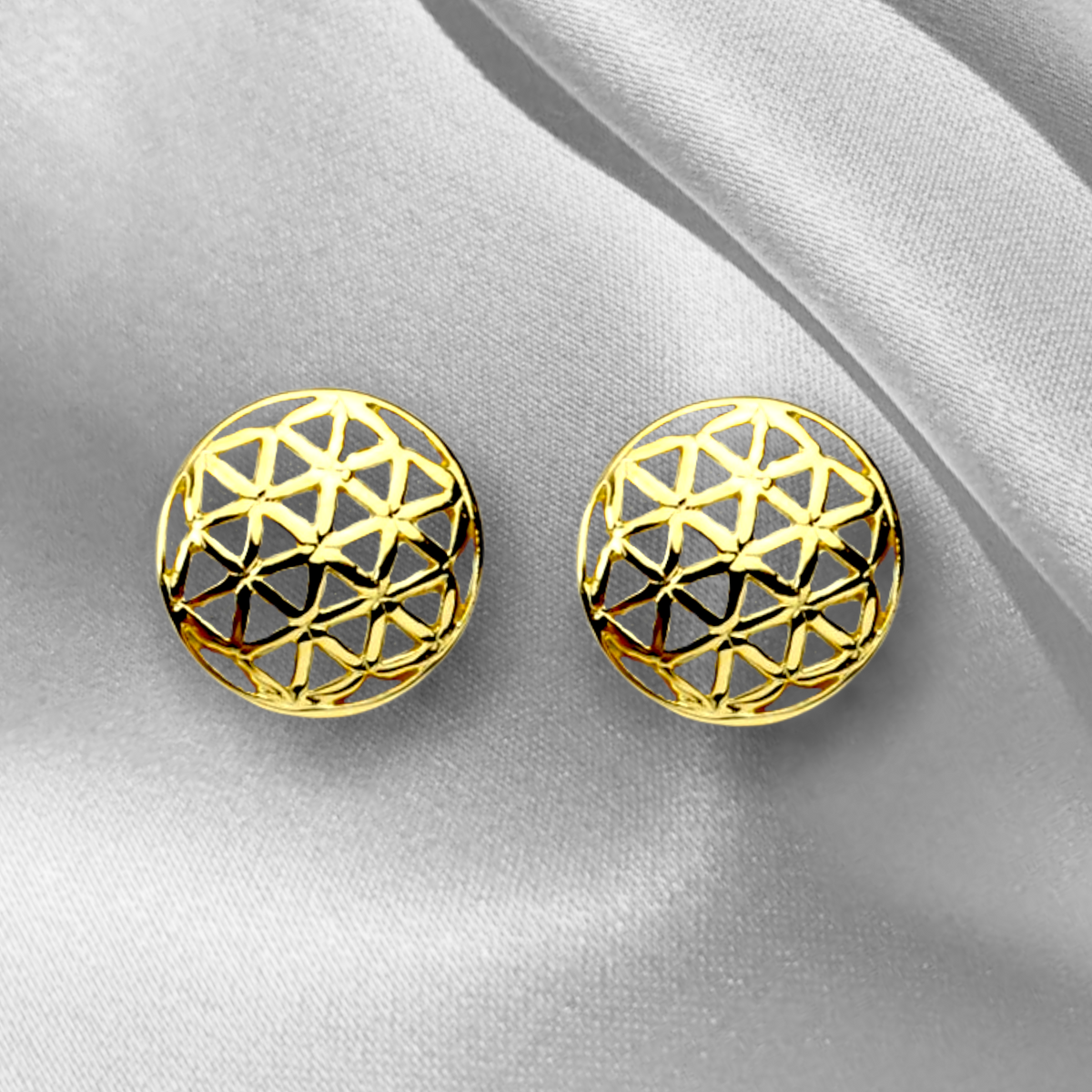 Flower of Life Stud Earrings - 925 Sterling Gold Gold-Plated - OHR925-106