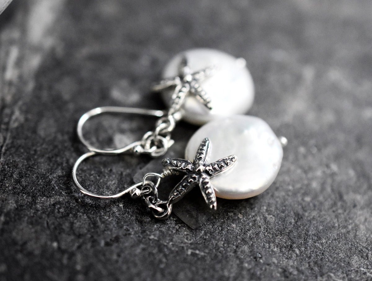 Starfish Mother-of-Pearl Earrings - 925 Sterling Silver - Natural Jewelry - OHR925-63