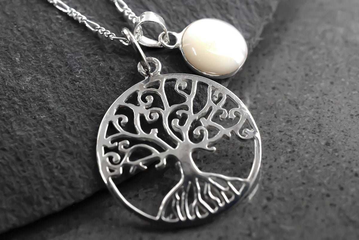Tree of Life & Mother of Pearl 925 Silver Necklace Jewelry Set - Maritime Nature-Inspired Necklace - K925-49