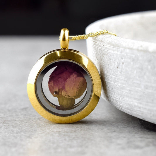 Romantic Rose Nosps Glass Locket Pendant - 925 Sterling Gold Plated…