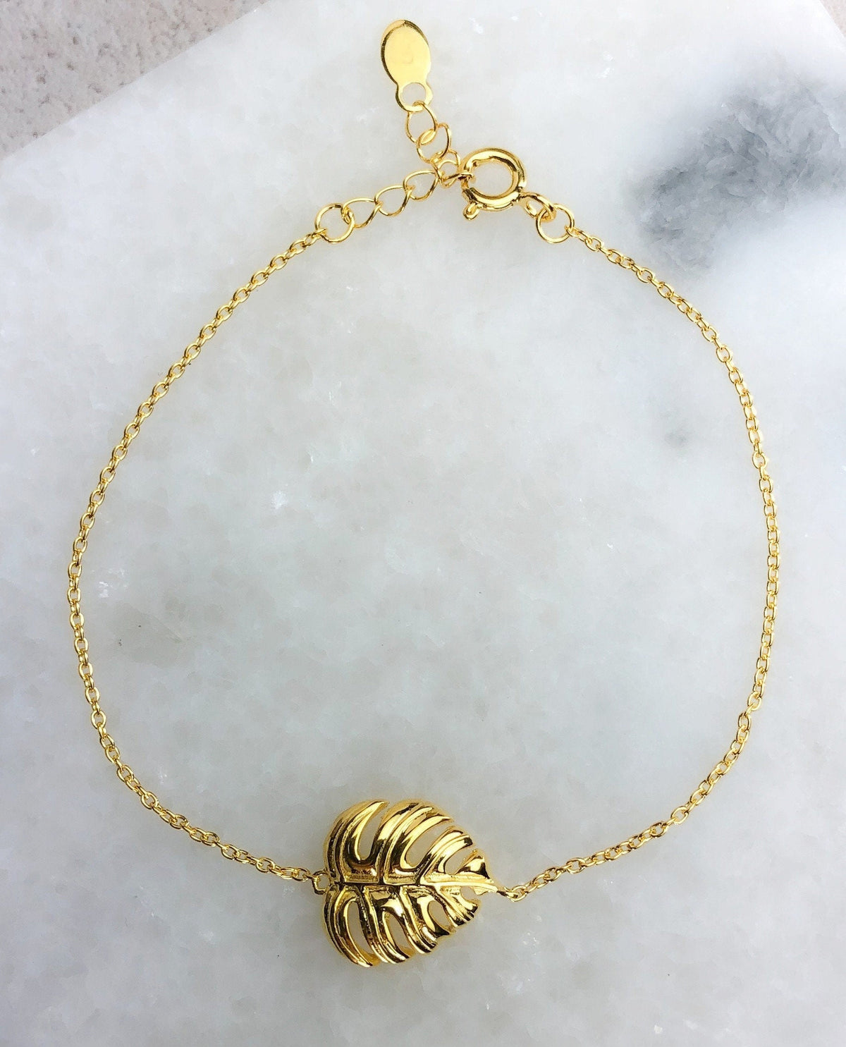 Monstera Leaf Gold Bracelet - 925 Sterling Gold-plated Nature Jewelry - ARM925-46