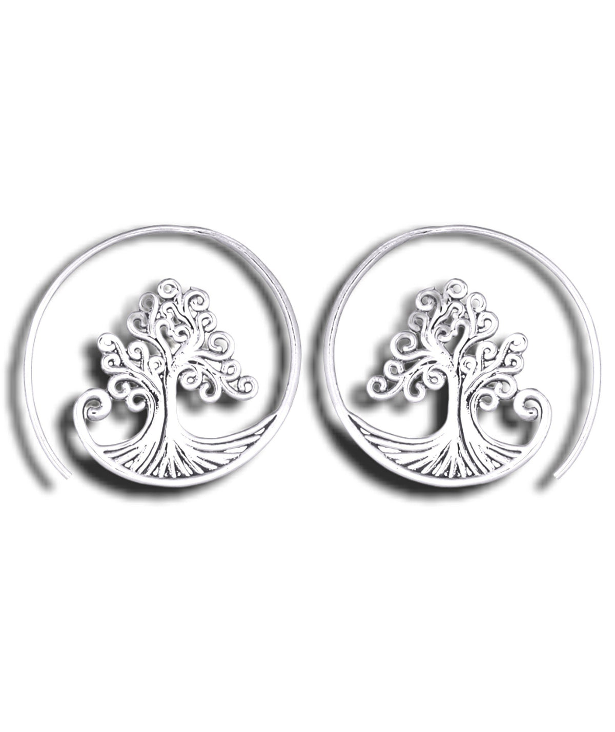 Tree of Life Spiral Earrings - 925 Sterling Silver - Tree of Life Dangle Earrings OHR925-79