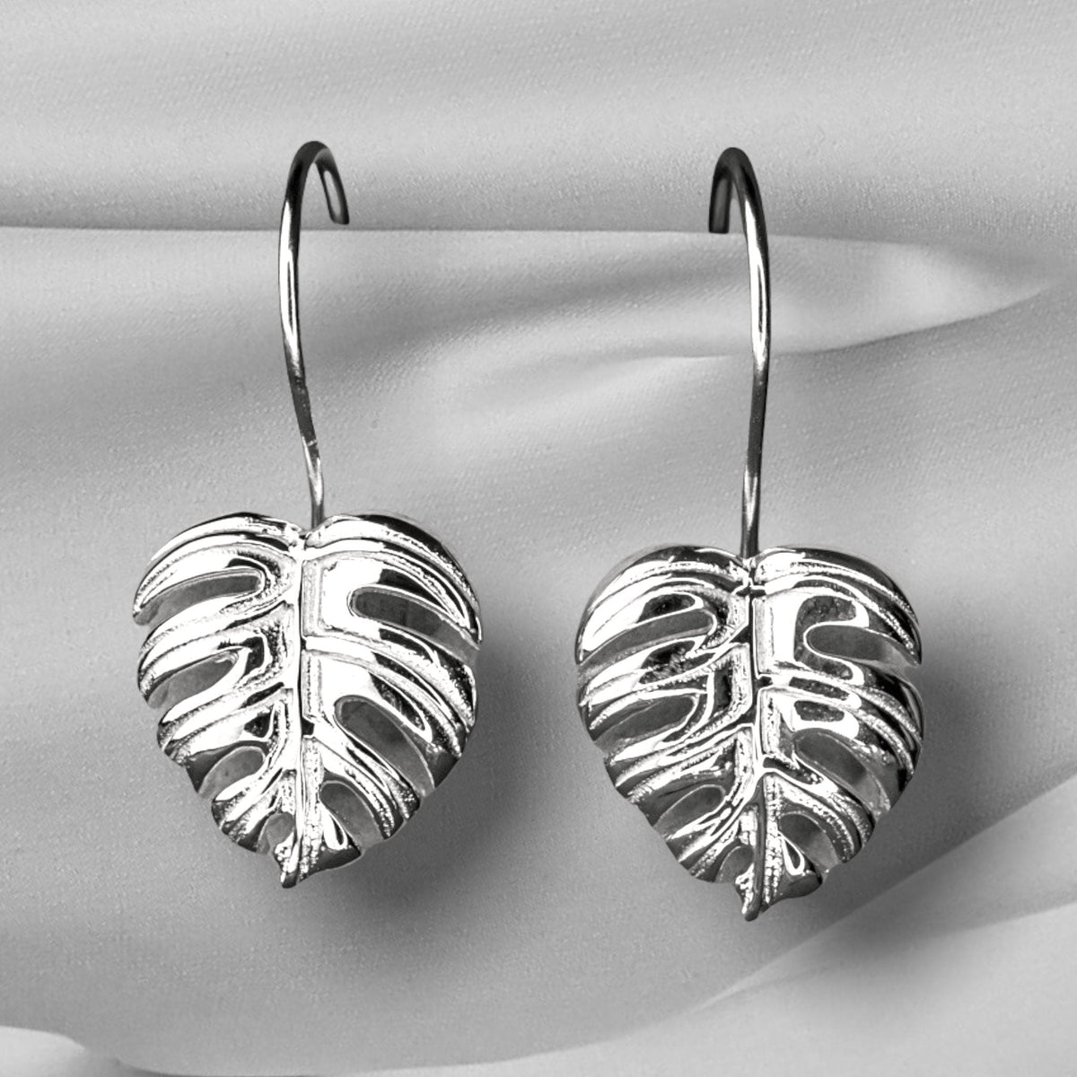 Monstera Leaf Dangle Earrings - 925 Sterling Silver Exotic Leaf Earrings - OHR925-115