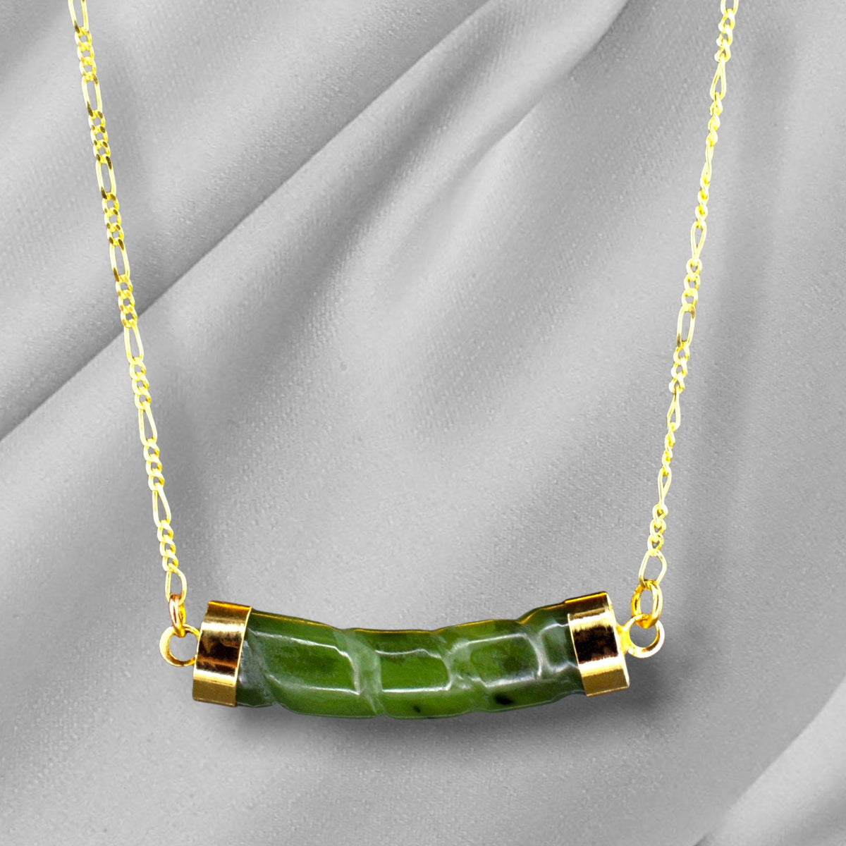 Jade Bar Gold Necklace - 925 Sterling Gold-plated Crystal Green Gemstone Oriental Necklace - K925-93