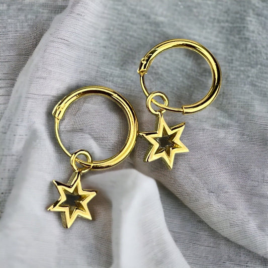 Star Hoop Earrings - 925 Sterling Gold Plated