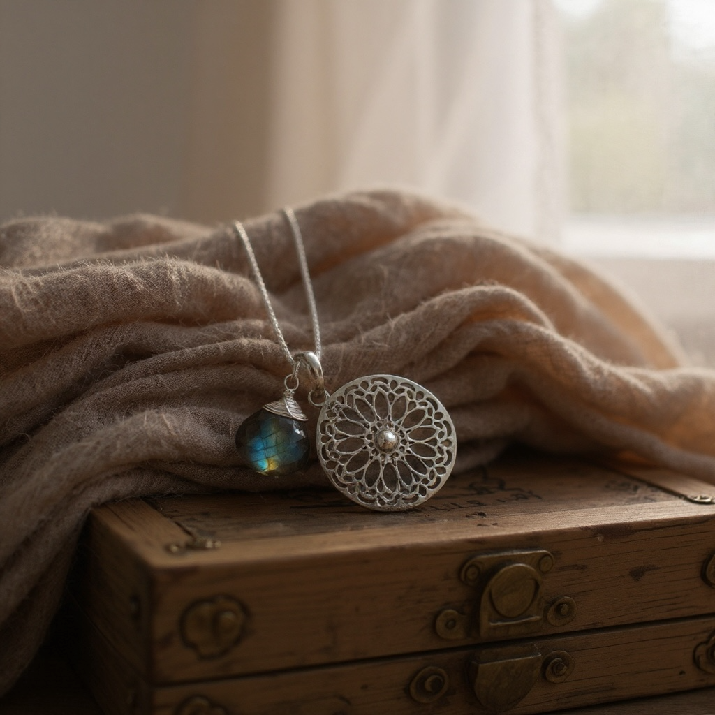 Labradorite Gemstone Mandala Jewelry Set - 925 Sterling Silver…