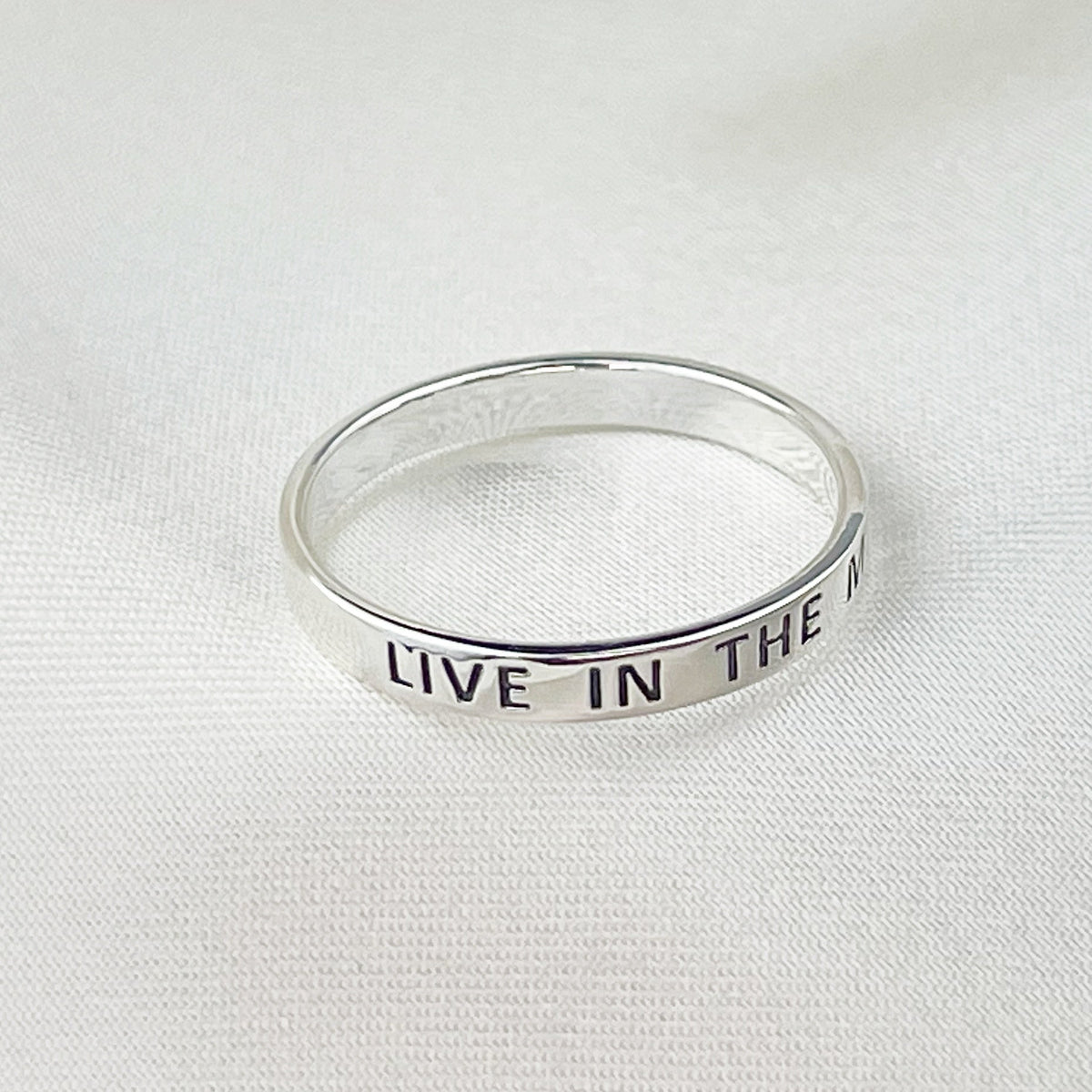 LIVE IN THE MOMENT Ring - 925 Sterling Silver Engraved Stamp Finger Ring RG925-50