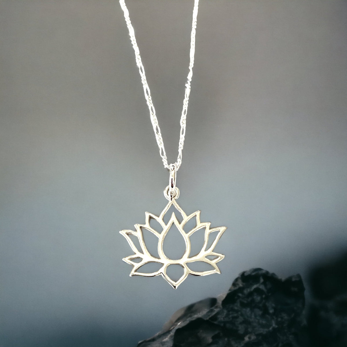 925 Sterling Silver Necklace with Lotus Pendant - Symbol for Purity and Enlightenment - K925-106
