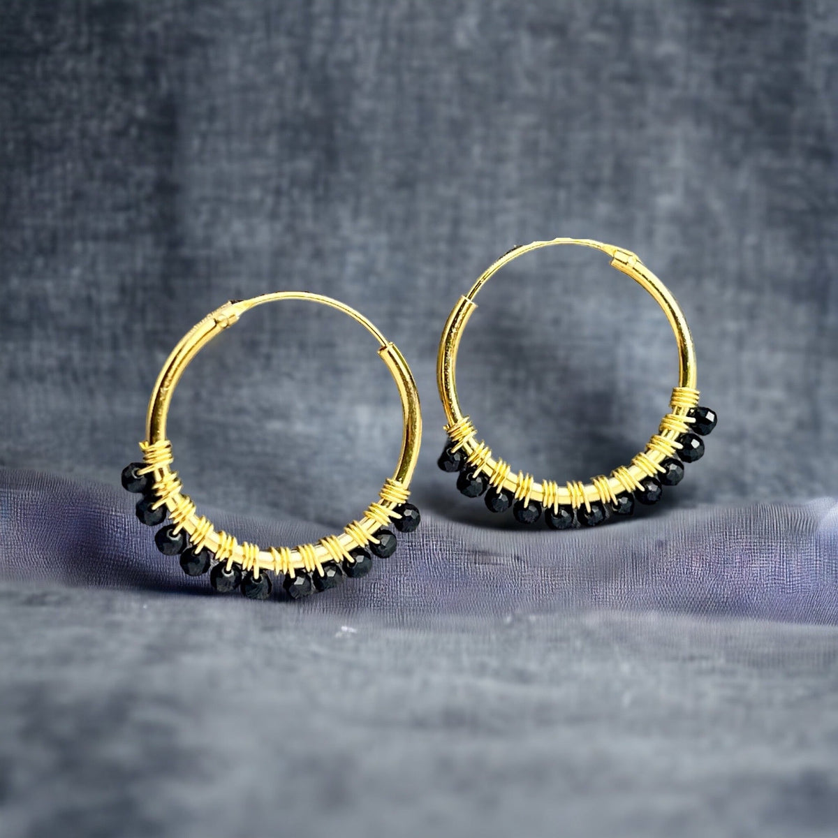 Gemstone Onyx Hoop Earrings - 925 Sterling Gold Gold-Plated - OHR925-26