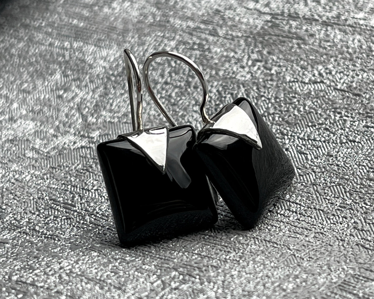 Onyx Gemstone Earrings - 925 Sterling Silver - OHR925-31