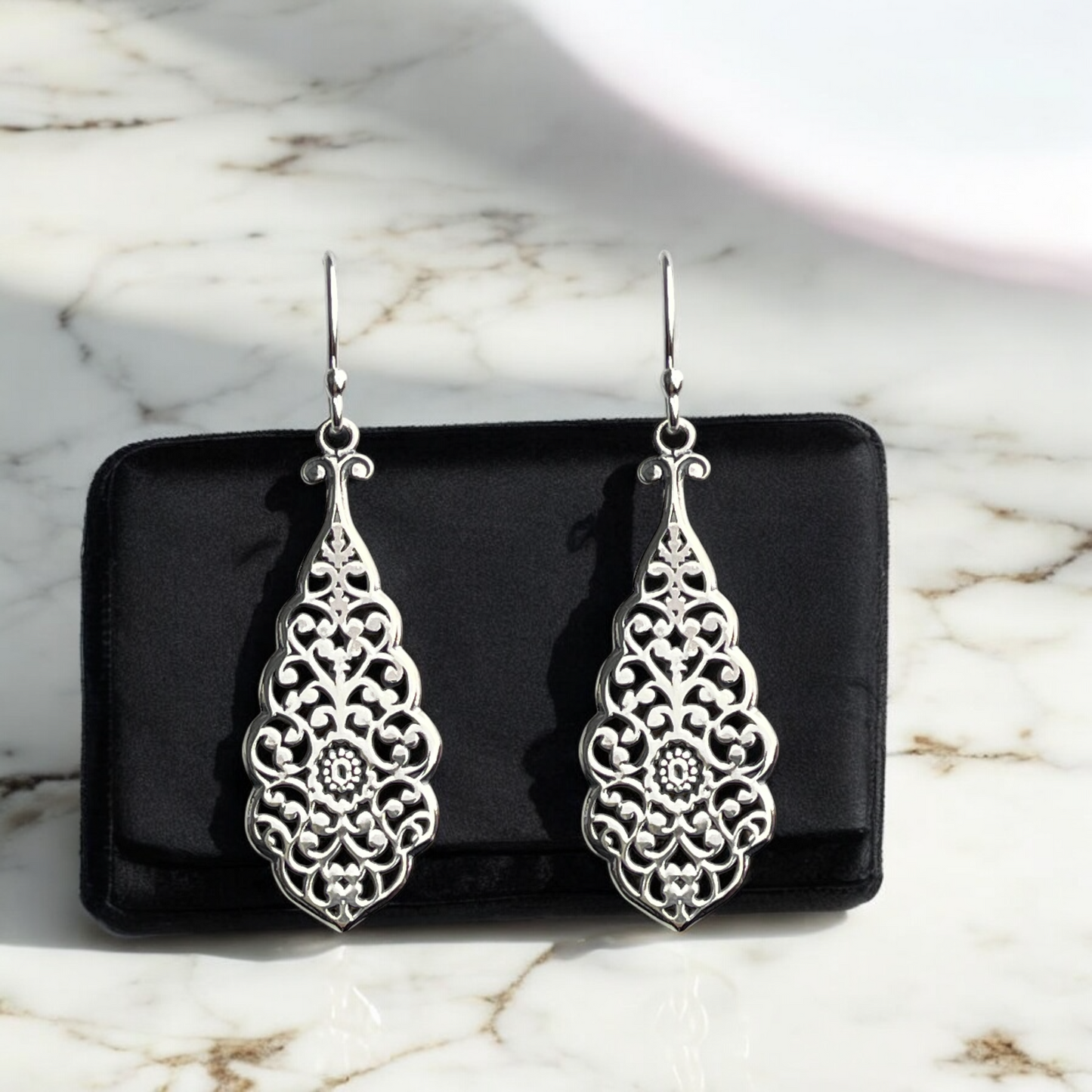 Starlight of the Orient – Filigree Earrings in 925 Sterling Silver