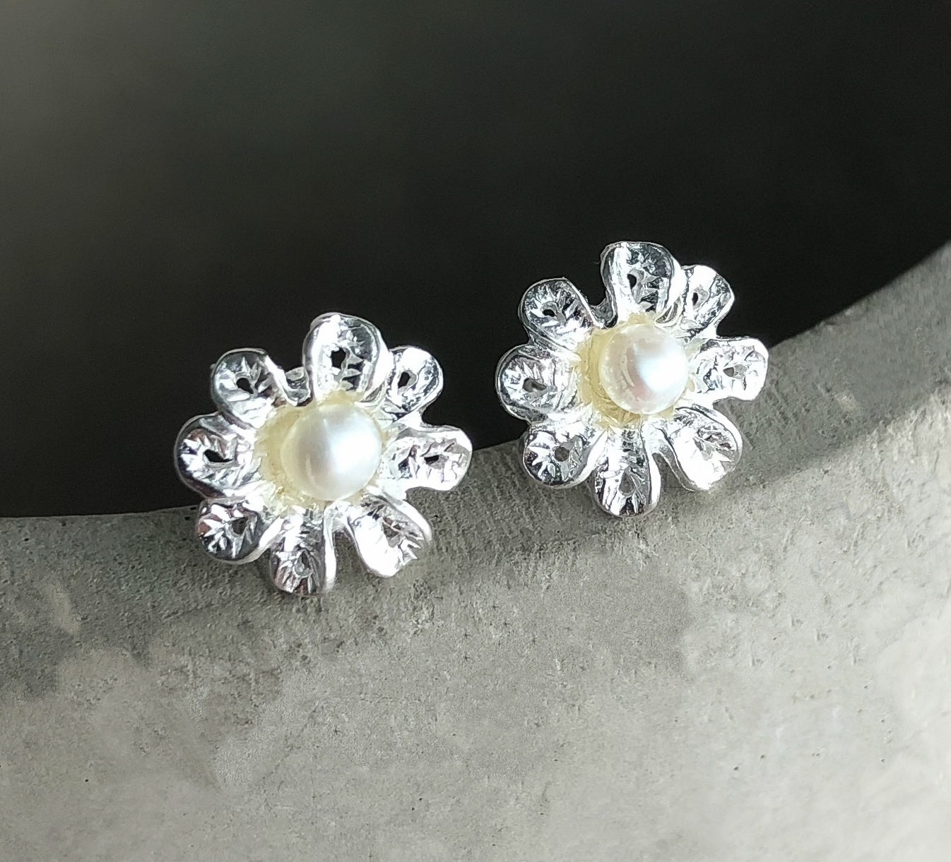 flower pearls — 925 Sterling Silver stud earrings II