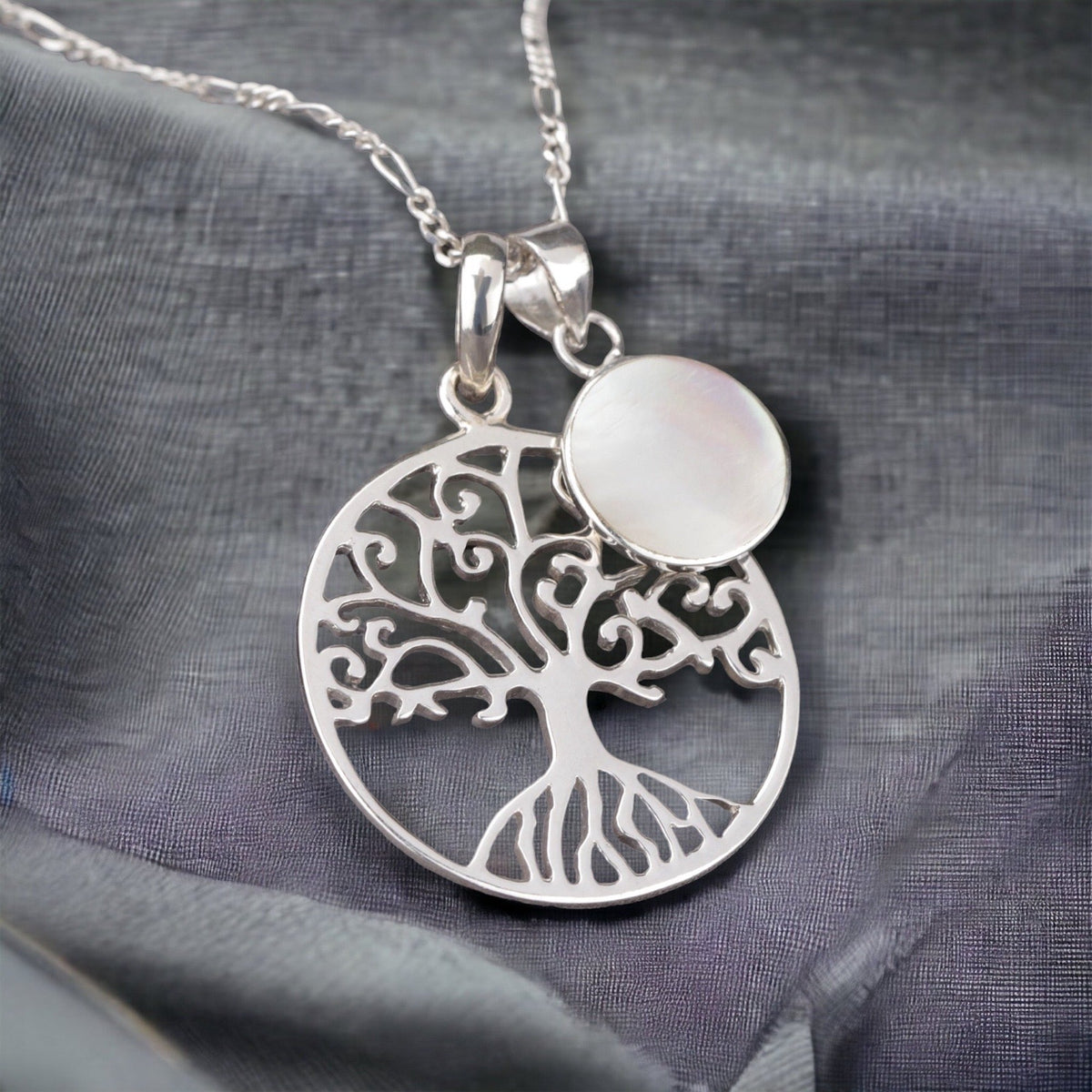 Tree of Life & Mother of Pearl 925 Silver Necklace Jewelry Set - Maritime Nature-Inspired Necklace - K925-49