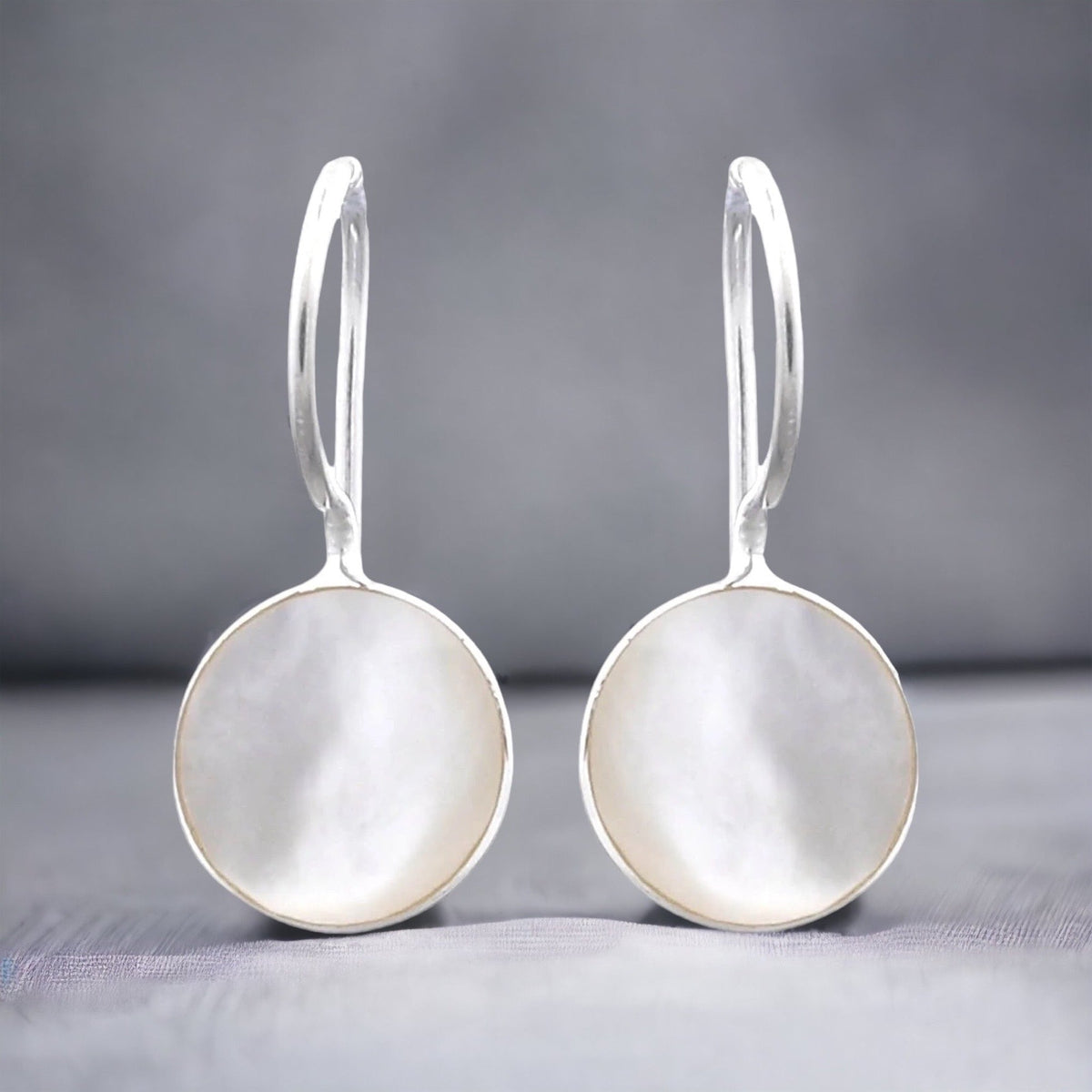 Customizable 925 Sterling Silver Mother-of-Pearl Earrings with Engraving - Minimalist Jewelry in White - OHR925-57