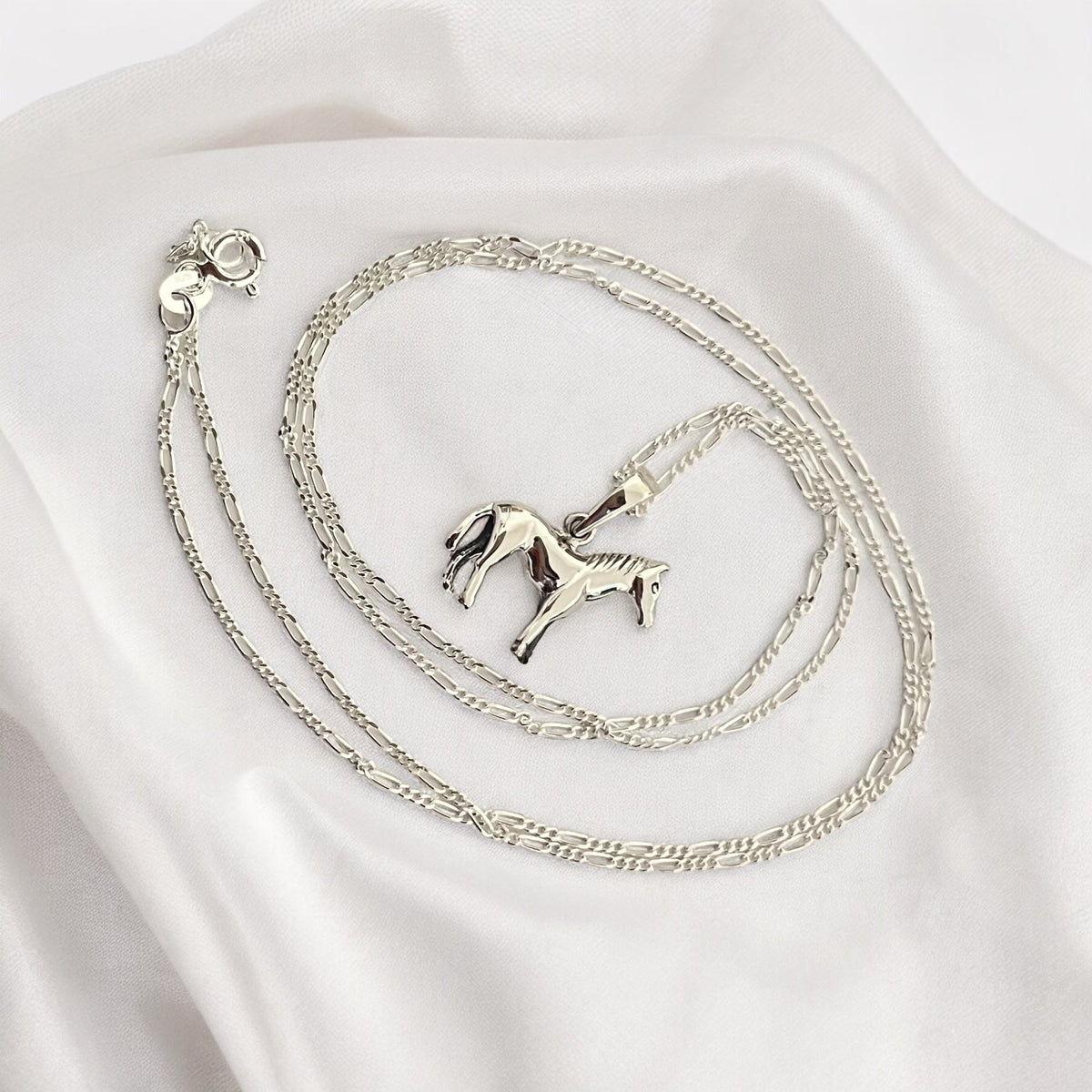 925 Sterling Silver Necklace with 3D Horse Pendant – Hypoallergenic, 50cm Length - K925-83