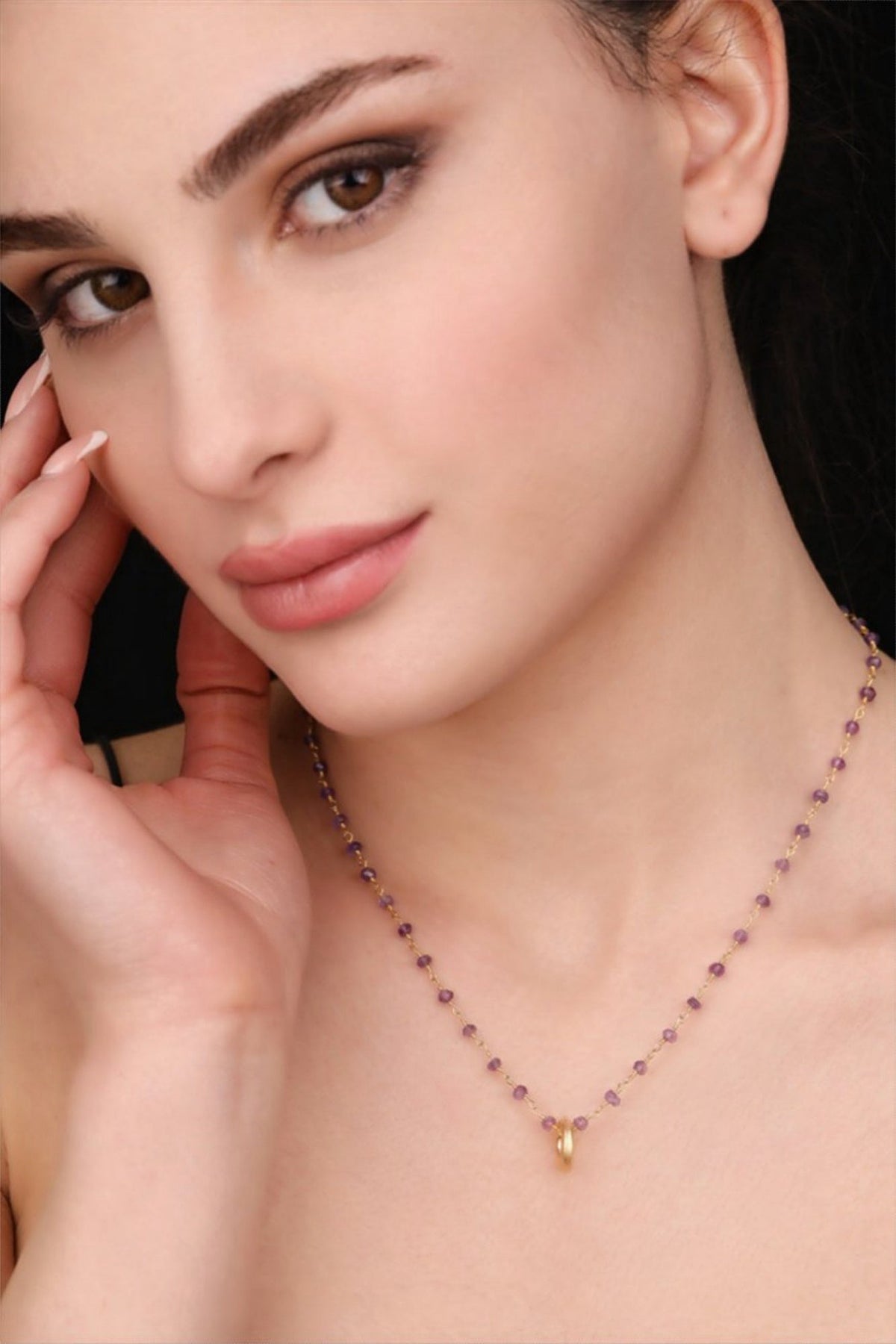 Amethyst Gold Gemstone Necklace - VIK-01