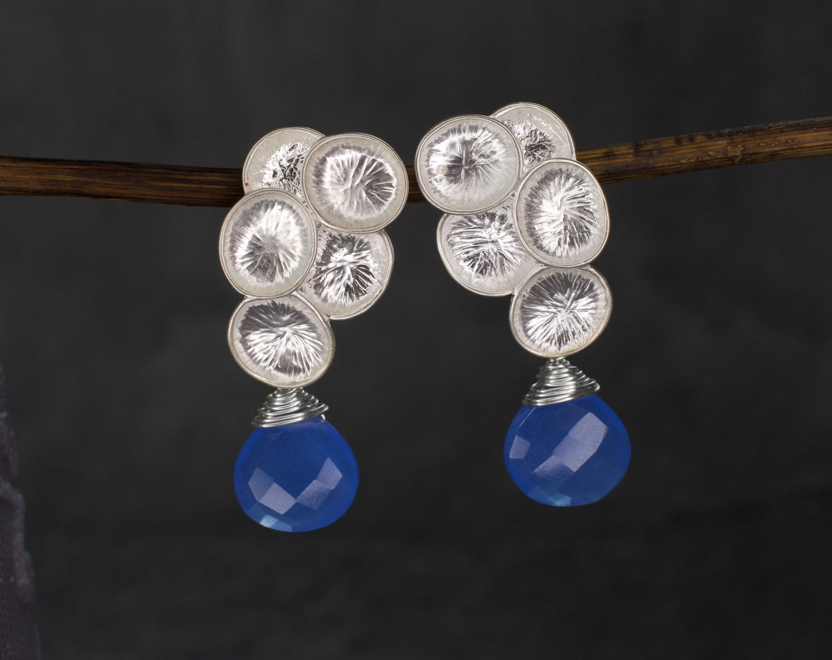 Silver-plated Earrings with Chalcedony Teardrop Beads in a Cloud Shape - Enchanting Elegance for Every Occasion - VINOHR-23