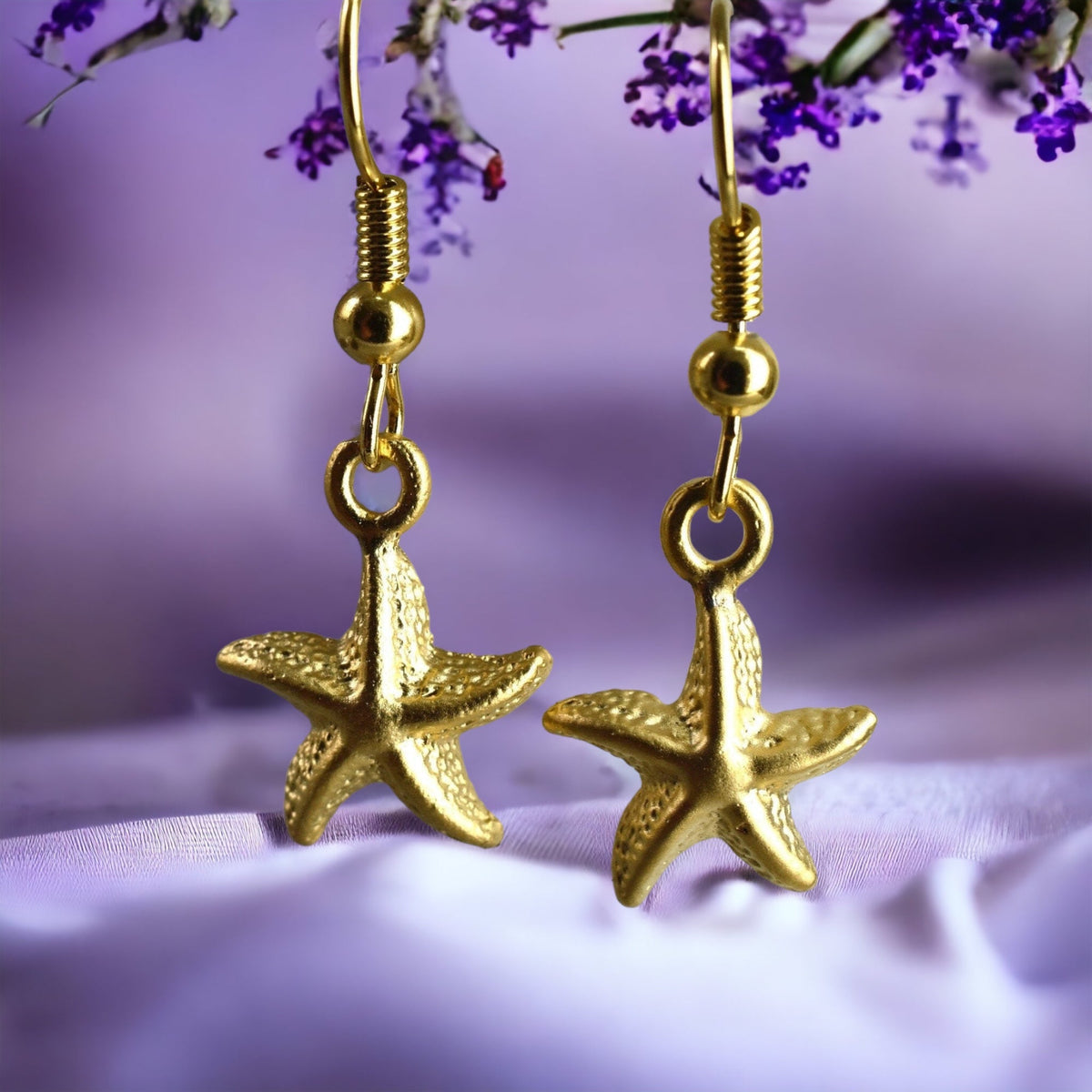 Gold Starfish Earrings - Gold-plated Elegant Maritime Ocean Dangle Earrings - VINOHR-82