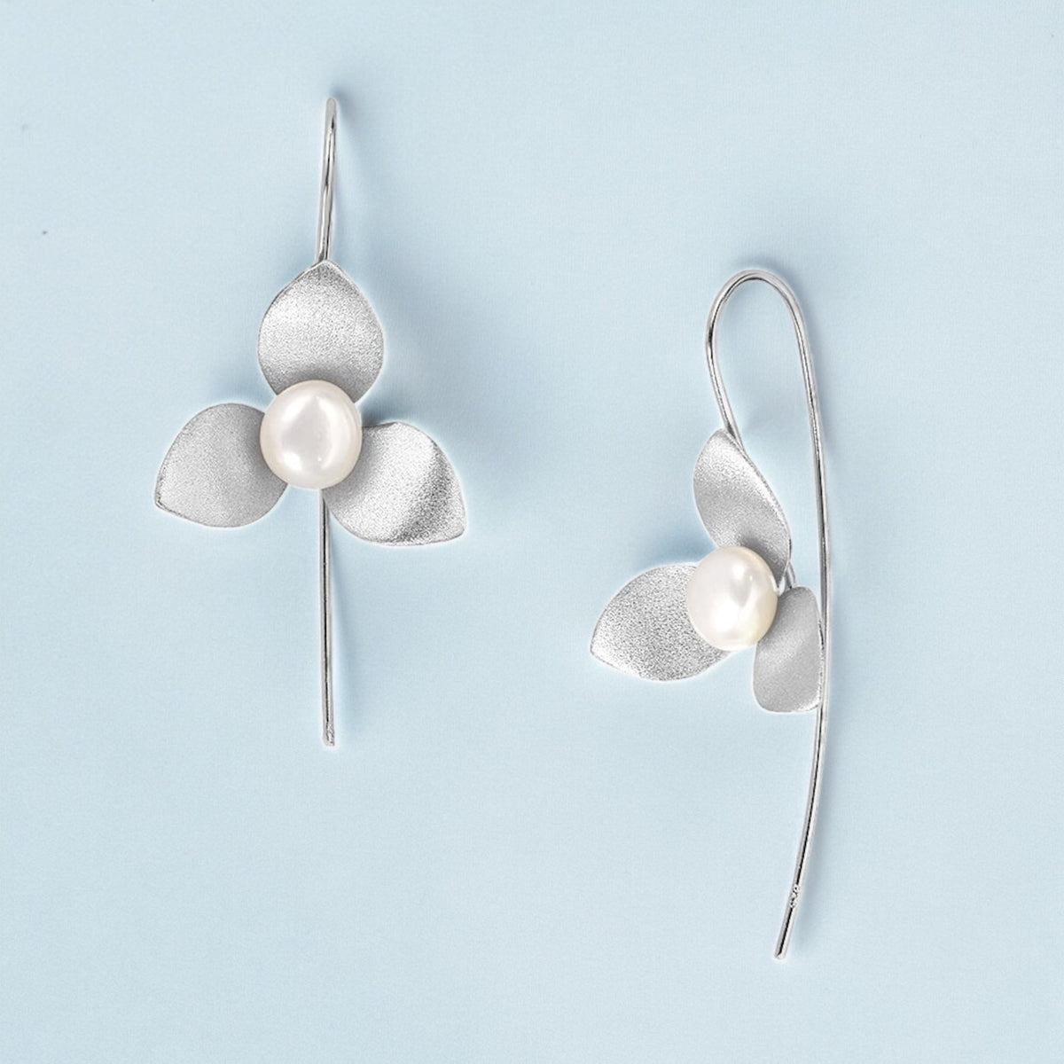 925 Sterling Silver Orchid Earrings with Pearl – OHR925-147
