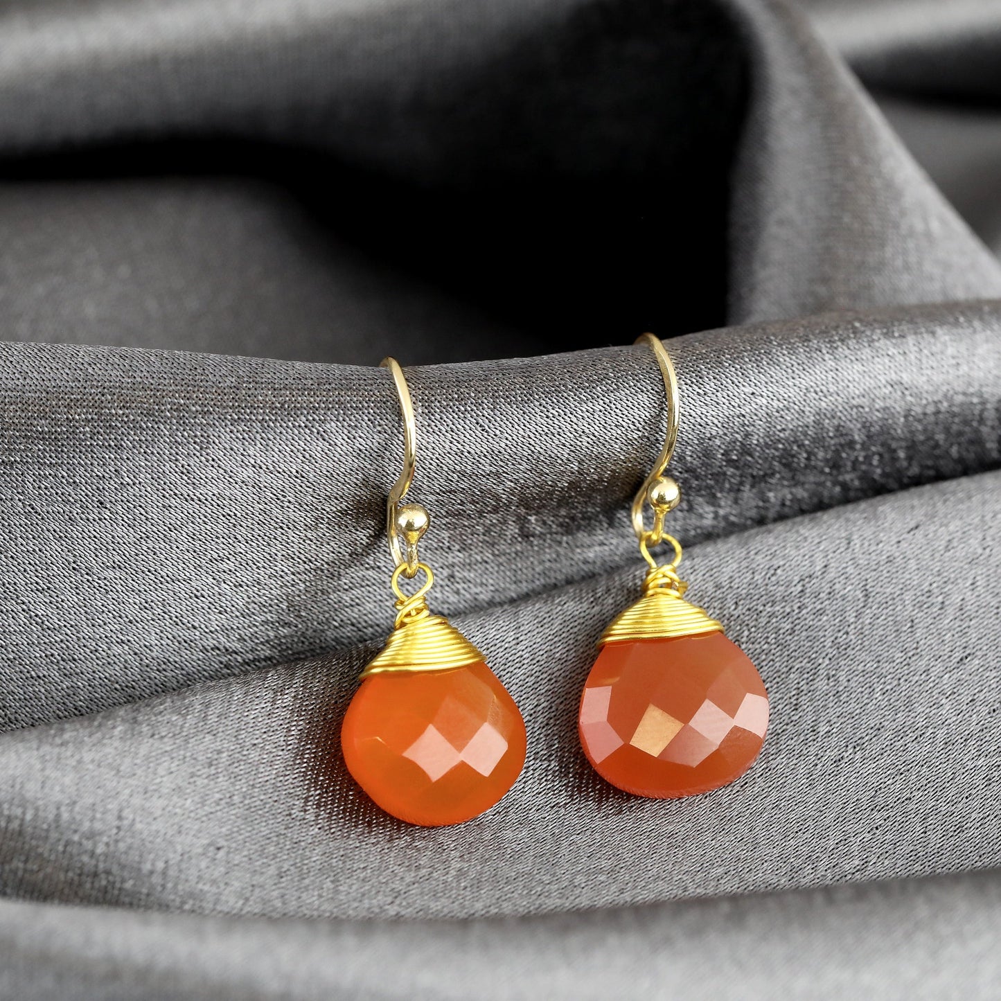 Carnelian Teardrop Gemstone Earrings - 925 Sterling Gold Plated