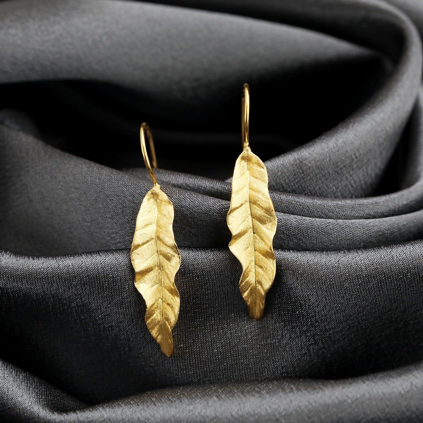 Long Leaves Earrings 925 Sterling Gold Plated Nature Jewelry Gift…