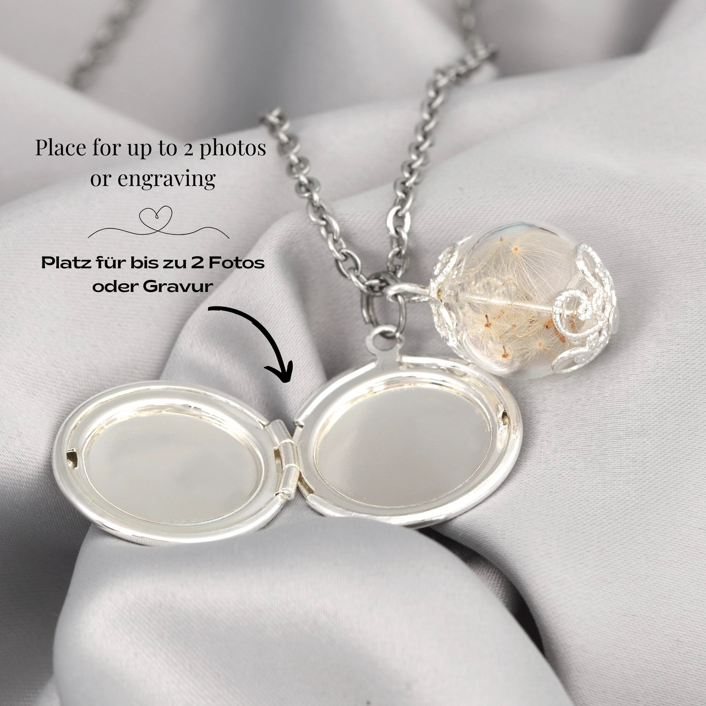 Customizable Dandelion Medallion Chain with Photoservice - Silver Plated