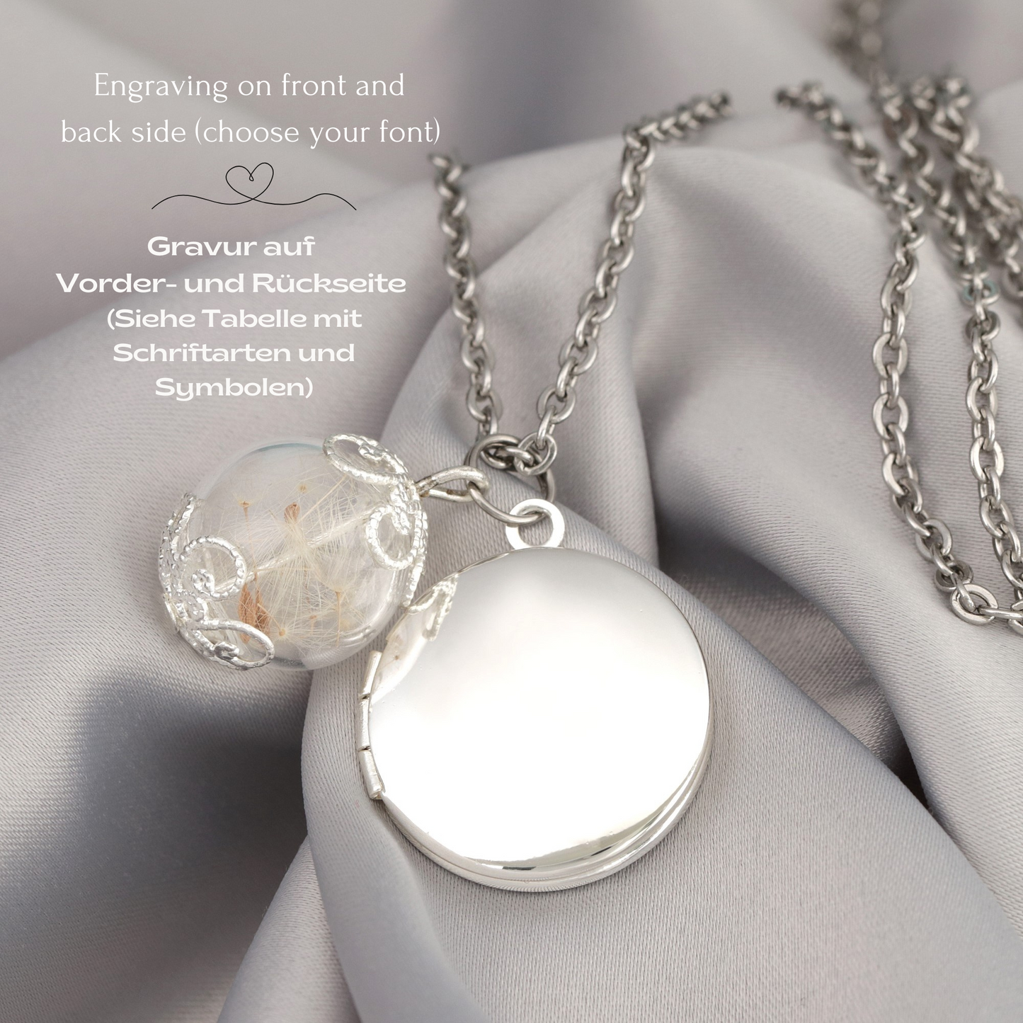 Customizable Dandelion Medallion Chain with Photoservice - Silver Plated