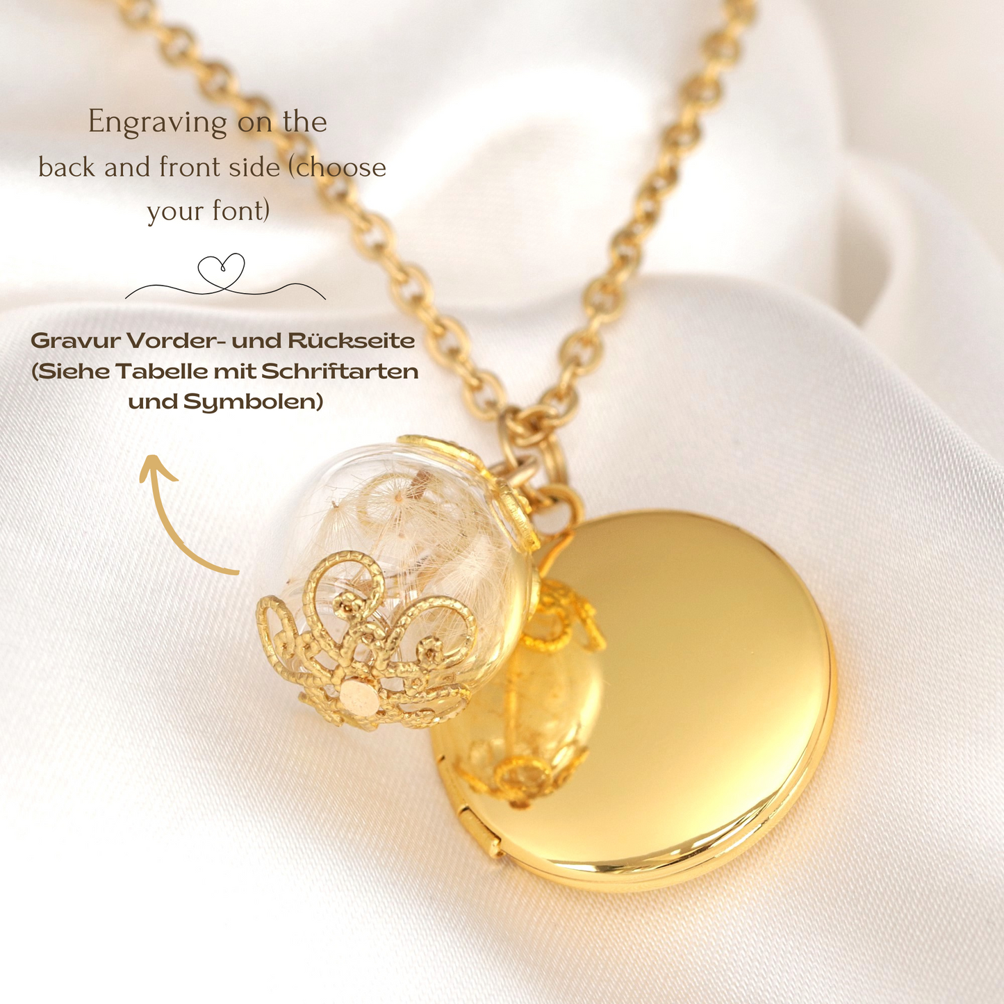 Customizable Dandelion Medaillon Chain with Photoservice - Gold Plated